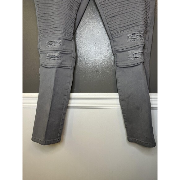M Society Jeans Mens 40x32 Gray Moto Biker Distressed Zipper Pocket Stretch - Picture 3 of 8